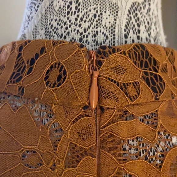 Long Sleeve Lace Gold/ Burnt Orange Midi Dress. - Picture 4 of 5